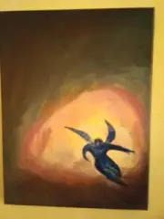 original oil on canvas painting 9x12", Demon Escaping Hellfire