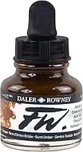 Daler-Rowney FW Acrylic Ink, Glass Bottle with Dropper, 1oz - 29.5 ml, Burnt Umber