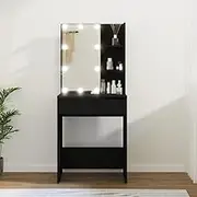 Black LED Dressing Table Vanity with Storage - 60x40x140 cm, Modern Engineered Wood Makeup Desk with Shelves and Mirror, Perfect for Bedroom or Entryway