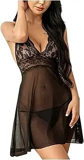 [UIVHLW] Perspective Bodysui Through Mesh Lace Embroidery Female V-Neck Halter Womens Nightie