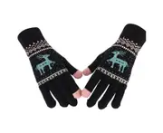 1 Pair Knitted Gloves Cute Touch Screen Christmas Deer Pattern Warm Woolen Yarn Full Finger Gloves for Outdoor Black