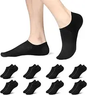 [fitfets] Trainer Socks for Men and Women, 8 Pairs with Non-Slip Silicone, Invisible No Show Trainer Socks, Short, Black, White, Grey, 35-50, 8 x black, 39-42