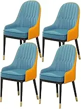 Dining Room Furniture Upholstered Dining Chairs Set of 4,PU Leather High Back Modern Kitchen Chair,Leisure Chair, Kitchen and Living Room Office Chair with Metal Feet(Blue Bleu)