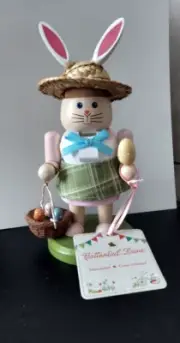 COTTONTAIL LANE Pink Bunny Rabbit Nutcracker Wooden Decorative Figurine 8"