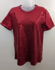 New DKNY Medium Red Sequined Bling Short Sleeve MSRP 45$