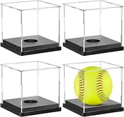 Hooqict 4 Pack Arcylic Softball Display Case Clear Softball Holder UV Protected Stand Championship Display Case Memorabilia Square Box for Golf Tennis Game Ball Baseball Cube