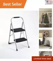 Essential Portable 2-Step Steel Step Stool - Lightweight, Non-Marring - Gray