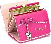 [JONDHAN] Small Wallet for Women Cute Cat Pendant Card Holder Organizer Girls Front Pocket Coin Purse Leather (A-Pink), One Color, A-Rose