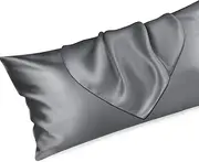 T Tersely Satin Silk Body Pillow Pillowcase for Hair and Skin, Premium and Silky Pillow Cases Space Long Body Pillow Case Cover 20x54 inch with Envelope Closure,51×137cm (Silver Grey)