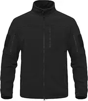 [Generic] Men Full Zip Tactical Jacket Lightweight Fleece Winter Casual Mens Coat Stand Collar Outwear Multi Pockets Jackets, Black, Large