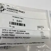 Hanson Rivet 3/16 x 1/2 1100 F Solid Rivet 100 Pack