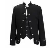 Scottish Men's Black Doublet Kilt Jacket With Waistcoat Melton Wool Kilt Jacket