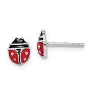 Sterling Silver Rh-Plated Enameled Ladybug Children'S Post Earrings