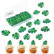 72-Pack Edible Tropical Leaf Cupcake Toppers – Palm & Jungle-Themed Cake Decorations for Summer Parties, Birthdays, Weddings