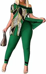 [TOQVTOO] 2 Piece Outfits for Women Pull-On Print Side Split T-Shirts High Waist Long Pants Summer Matching Sets XJ001