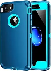 Mieziba for iPhone 8 Case,iPhone 7 Case,[Built in Screen Protector] Heavy Duty Shockproof Dust/Drop Proof [3 Layers] Full Body Protection Rugged Durable Cover Case for iPhone 8/7,Turquoise