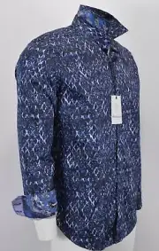 NEW Robert Graham HARDIN Blue Geo Cotton Sports Dress Shirt M