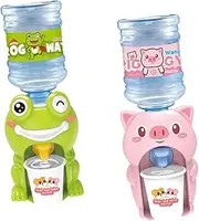 KOMBIUDA 2pcs Mini Water Dispenser for Adorable Cartoon Pig Frog Designs Detachable Easy to Clean Lightweight Drinking Fountain Model for Travel Picnics