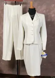 NWT J. Taylor Vintage Suit Set Ivory Blazer Jacket, Skirt & Pants Size 6 Petite
