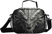 White Black Dragon Head Insulated Lunch Box for Women Men - Ideal for Work, Picnics - Includes Adjustable Shoulder Strap