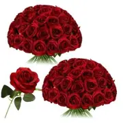 50pcs Artificial Silk Roses Bulk,Fake Roses Flower with Stems Realistic