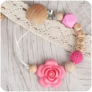 Personalised Baby Name Dummy Soother Clips Holder Rose Flower Chain Shower Gift