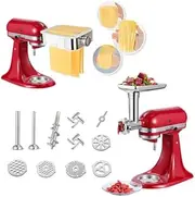 Meat Grinder & Pasta Maker Attachment for All Kitchenaid Stand Mixers,Kitchen Aid Mixer Accessories Includes Metal Meat Grinder with Sausage Stuffer Tubesand and Pasta Maker Attachment 3 in 1 Set