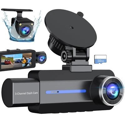 Dash Cam Front and Rear, 2.5K+1440P Triple Car Camera with 32GB Card, 3 Chann...