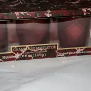 Cranberry Mistletoe Candles ~ Set Of 3 Red Plaid Glass VOTIVES ~2.2oz Each ~ NIB