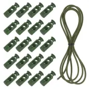 20 Pcs Double Hole Cord Locks with Elastic Cord, Army Green
