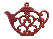 [Pack Of 2] Rustic Red Whitewashed Cast Iron Round Teapot Trivet 8""