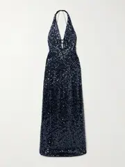 [16ARLINGTON] 16ARLINGTON - Eima Sequined Tulle Halterneck Gown - Navy - UK 14 UK 14 Blue
