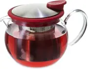 FORLIFE Bola Glass Teapot with Basket Infuser, 15-Ounce/444ml, Red
