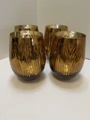 Artland NWT Zebra Gold Foil Stemless Wine Goblet Glasses-Set of 4