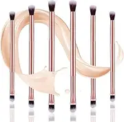 Perthlin 6 Pcs Rose Gold 2-in-1 Eyeshadow Brush 2 Double Ended Make Up Brush Concealer Brush Under Eye Small Soft Firm Pointed Foundation Makeup Applicator for Blending Eye Shadow Liner