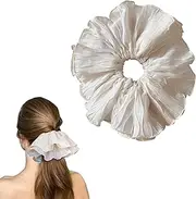 AEGYPIUS 1 Pack Oversized Mesh Scrunchie for Women Stylish Black or White Lace Hair Scrunchies for a Fashionable Look Elastic ponytail Holders Large Chiffon Hair Tie with Extra Volume (White)