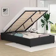 ALFORDSON Bed Frame Base with Gas Lift Storage King Single Size Wilbur Series Without BedHead, Mattress Topper Platform Foundation with Linen Upholstery for Bedroom, Fabric Charcoal