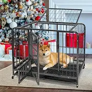 36 Inch Dog Cage for Medium Size Dogs, Heavy Duty Dog Crate with Removable Tray, Metal Dog Kennel Indoor Escape Proof, High Anxiety Crate with Double Doors, Lockable Wheels