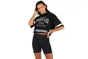 Unit | Womens Varsity Oversized Cropped Tee (Black)