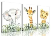Wodkwq Safari Nursery Wall Art Baby Animal Canvas Prints Girl Boy Room Decor ...