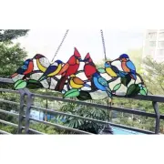 Stained Glass Window Panel 27" Long x 10" High Singing Birds Tiffany Style NEW