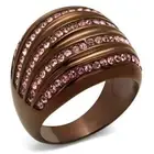 Coffee Mocha Rose Pink Crystal Dome Cigar Wide Band Cocktail Ring