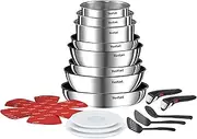 Tefal Ingenio Emotion L897SK 20-Piece Saucepan and Pan Set, Removable Handle, with Accessories, Stackable, Space-Saving, Induction Titanium 2 x Non-Stick Coating, Easy to Use and Clean