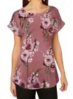 FRANNE CAP SLEEVE KNIT TOP IN MAUVE FLORAL PRINT WITH ROLLED CUFF