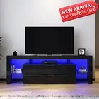 TV Cabinet Entertainment Unit Stand Gloss Furniture RGB LED 1600mm Black