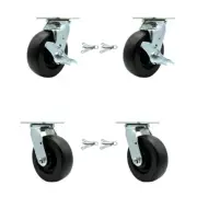 6 Inch Polyolefin Caster Set with Ball Bearings 4 Swivel Lock 2 Brake SCC
