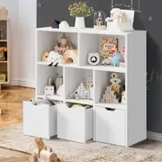 Oikiture Kids Bookcase Toy Organiser Cabinet With Removable Box Storage White