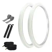 PRO+ Bicycle 26" x 1.50" All White Slick TREAD (2) 26" Tires,Tubes,Strips