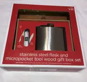2007 Target 5 Fl oz Stainless Steel Flask & micro-pocket tool Wood gift box set