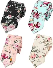 [Whyzsjnclg] Flower Ties For Men, Men's Floral Ties, 4pcs Floral Printed Ties, Cotton Flower Tie for Men Wedding Costume Accessories